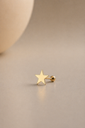 Gold star-shaped earring on a beige background