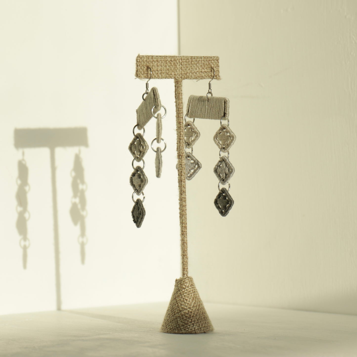 gray silver handmade statement earrings