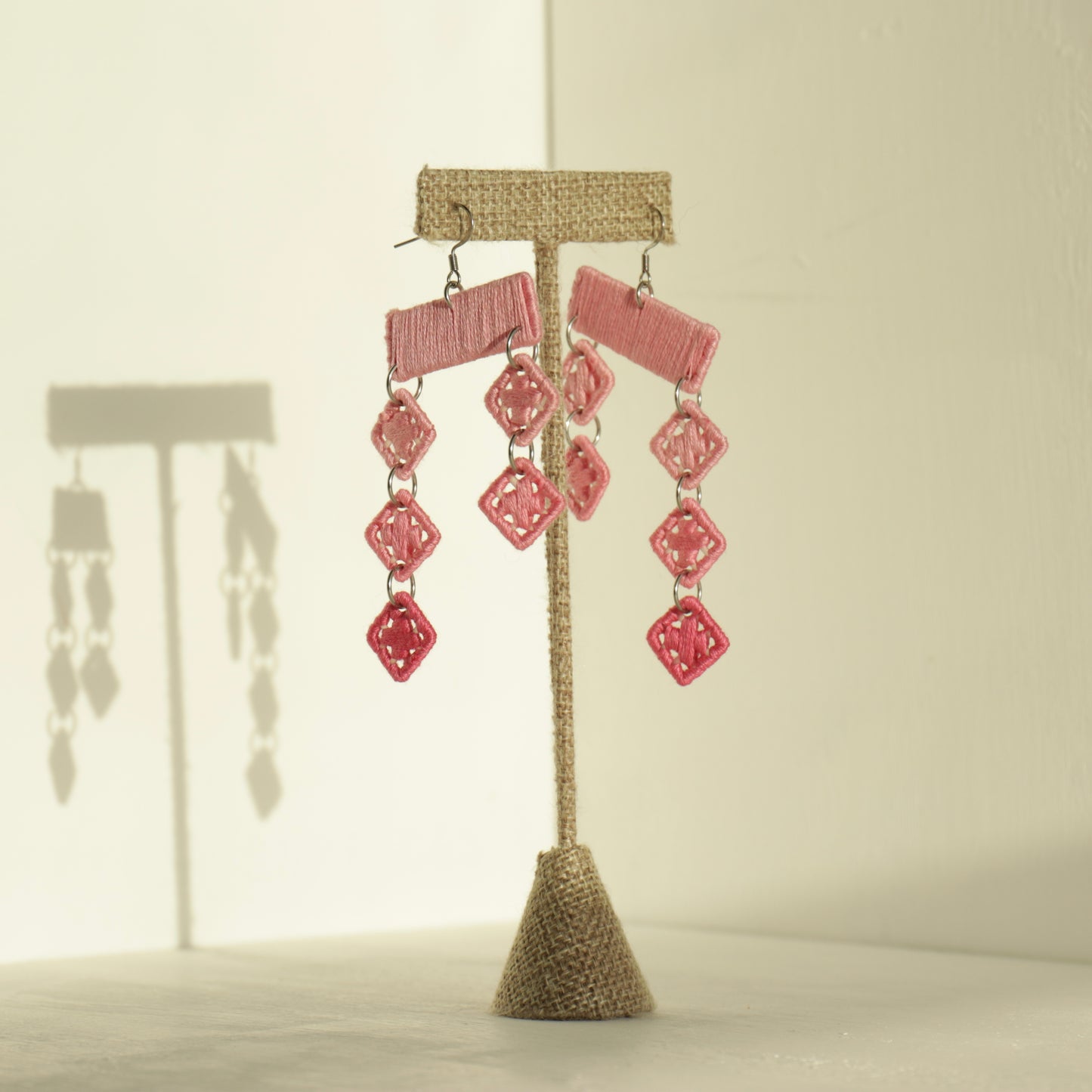 powder baby pink handmade statement earrings