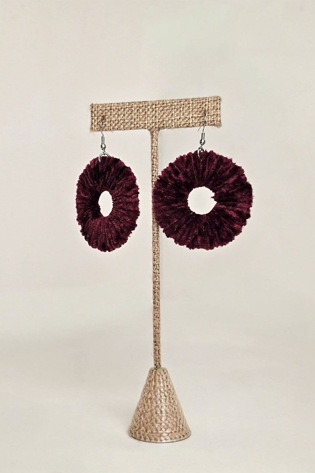 Eggplant Vinny velvet hoop earrings by OLANTI