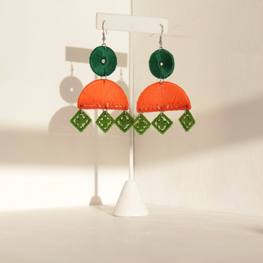 green orange multicolor handmade statement earrings